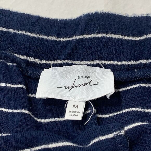 Soma WKND Women's Blue White Stripe Bamboo Blend Terry Soft Shorts Pockets M - Picture 6 of 8
